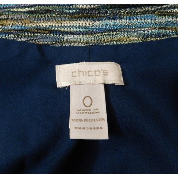 Chico's 0 Jacket S 4/6 Multi Color Blue Weave Pattern 3/4 Sleeve Polyester - Picture 9 of 9